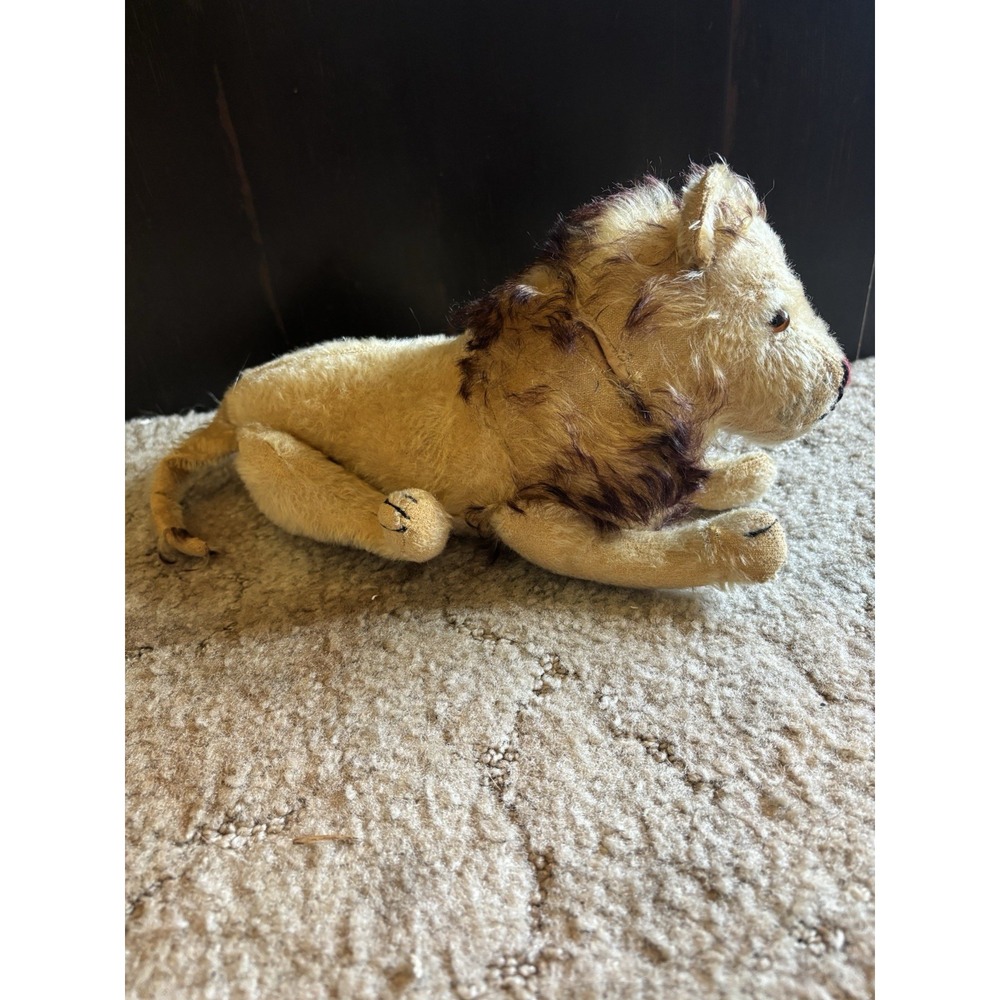 Vintage Steiff Style Mohair Lion Plush Toy Jointed Standing Lying Figure